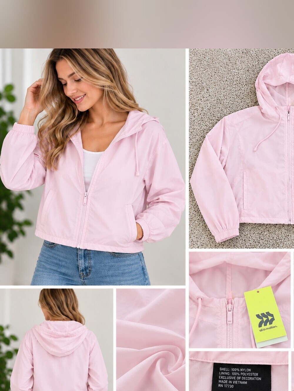 all in motion Pale Pink Hooded Light Jacket